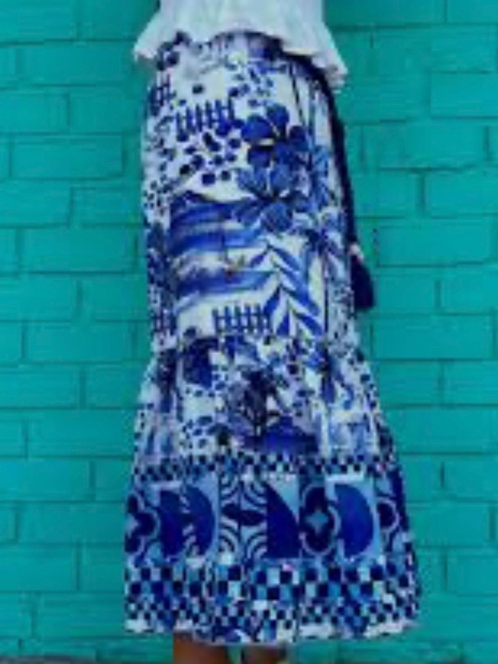 House of Harlow 1960 Blue and White Bubble Maxi Skirt Fully Lined Size X-Small